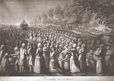 Protestant service in the open air<br>Assemblée dans le désert