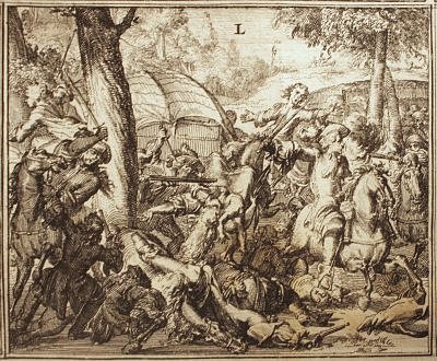 Persecution of the Huguenots according to Romeyn de Hooghe<br>Plate 1 - section L